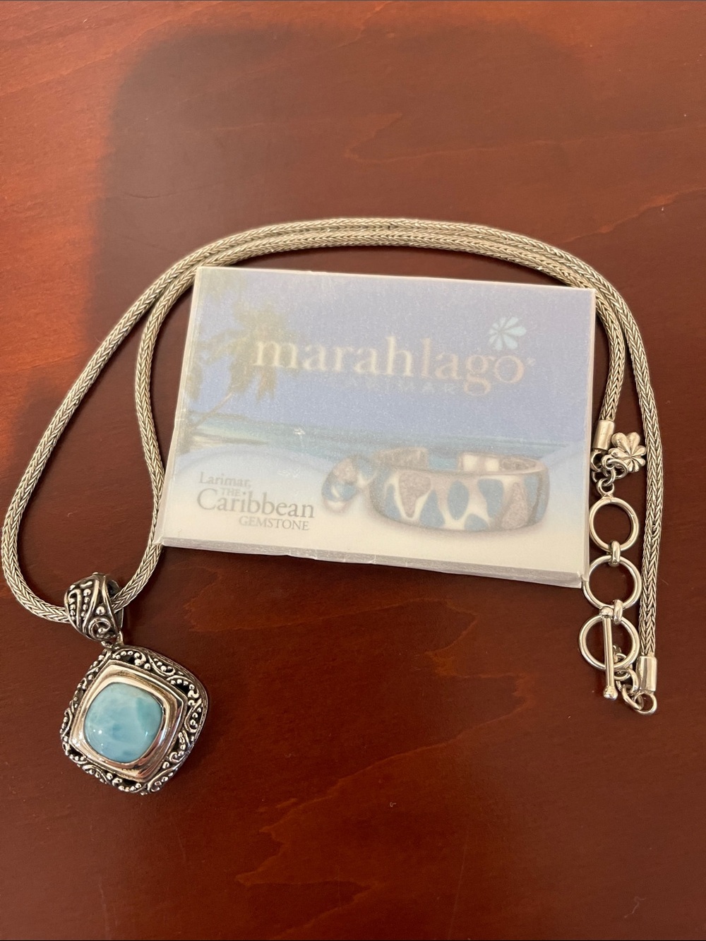 Marahlago Sterling Silver & Caribbean Larimar Necklace Adj. 18” - 19” - Picture 5 of 10